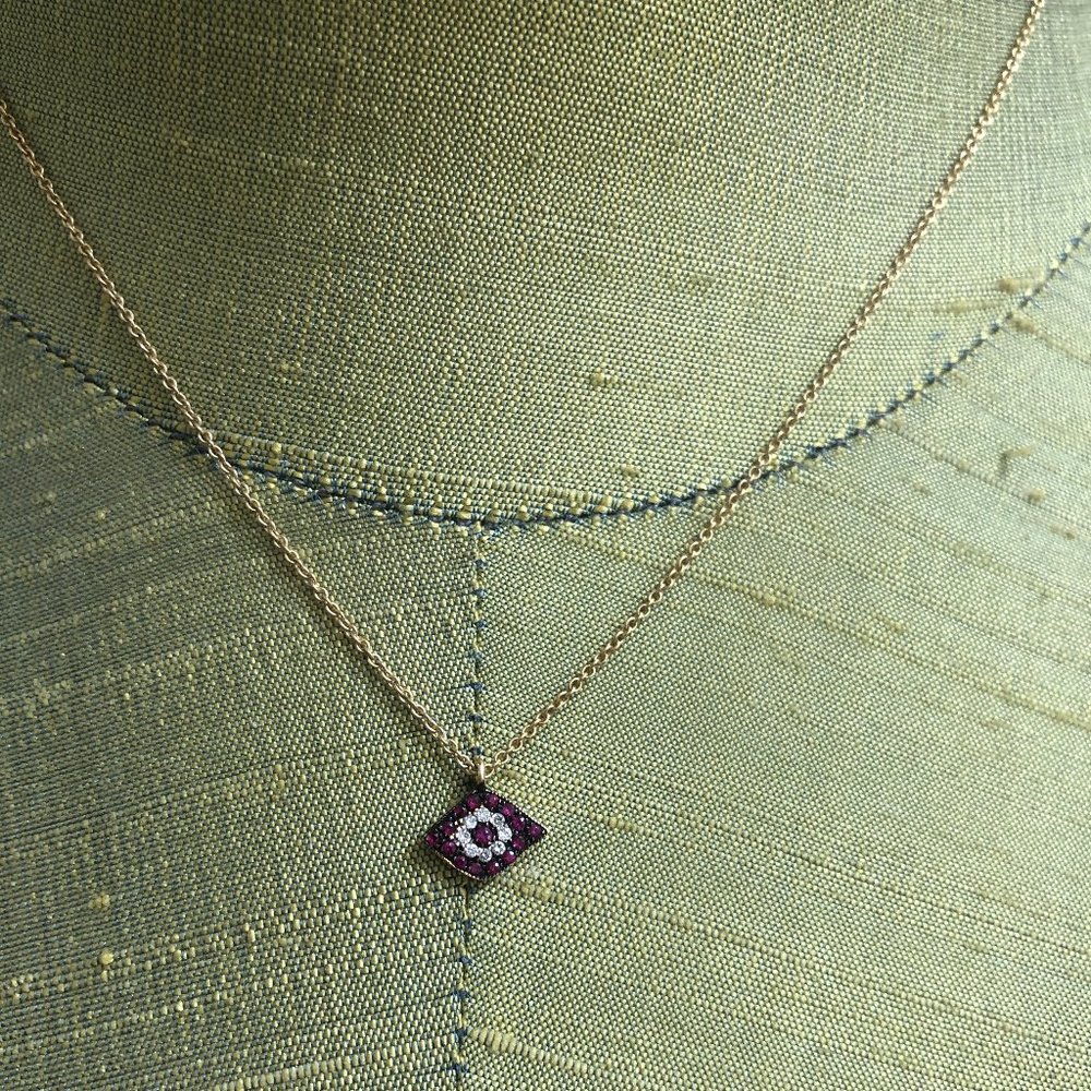 MEIRA  T RUBY & PAVE DIAMOND MINI EVIL EYE PENDANT